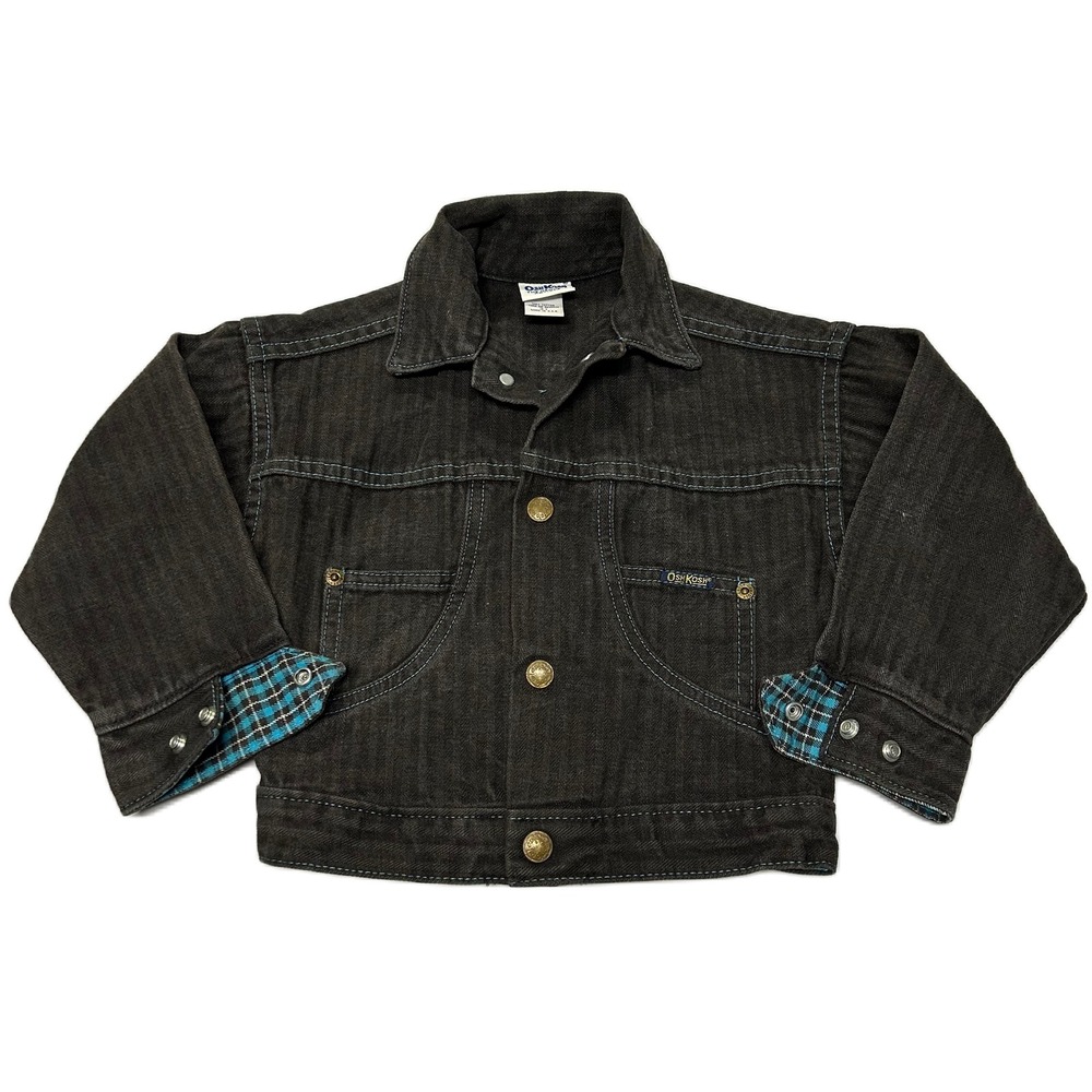 Vintage 80s OshKosh B'Gosh Kids Denim Trucker Jacket 3T Black USA Union Made
